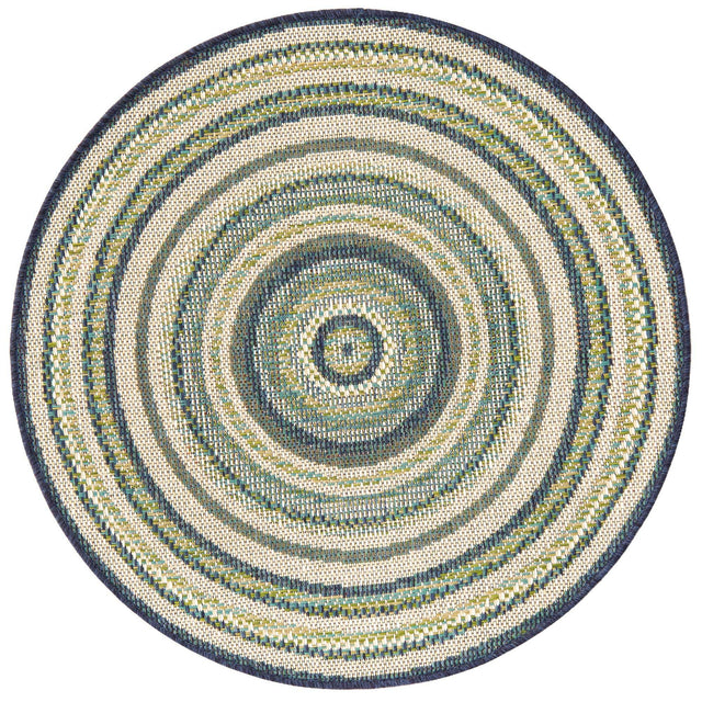 Blue 3' 3 x 3' 3 Baja Outdoor Round Area Rug Weather Resistant for Patio, Deck, Terrace, Balcony, Porch 100% Polypropylene Modern Outside Decor for Sale at Rug Engine