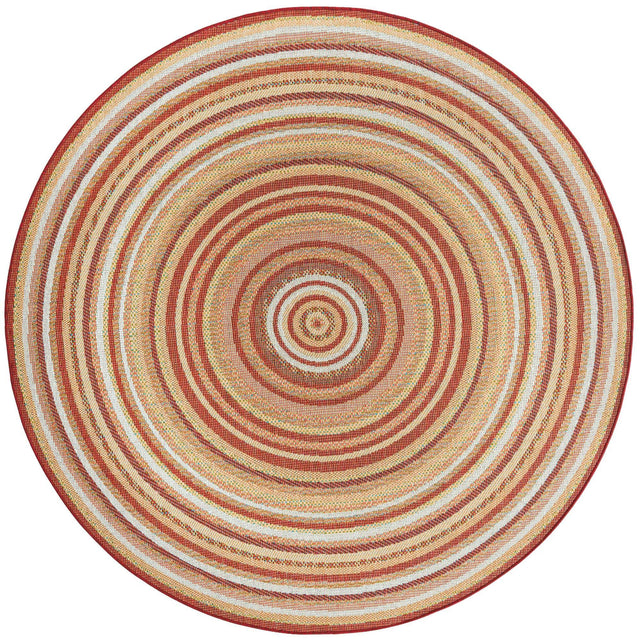 Burgundy 7' 10 x 7' 10 Baja Outdoor Round Area Rug Weather Resistant for Patio, Deck, Terrace, Balcony, Porch 100% Polypropylene Modern Outside Decor for Sale at Rug Engine