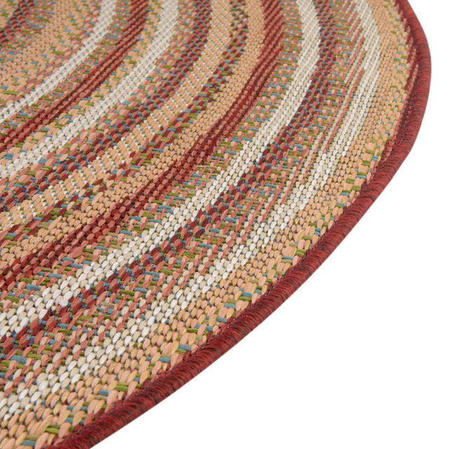 Burgundy 5' 3 x 5' 3 Baja Outdoor Round Area Rug Weather Resistant for Patio, Deck, Terrace, Balcony, Porch 100% Polypropylene Modern Outside Decor for Sale at Rug Engine
