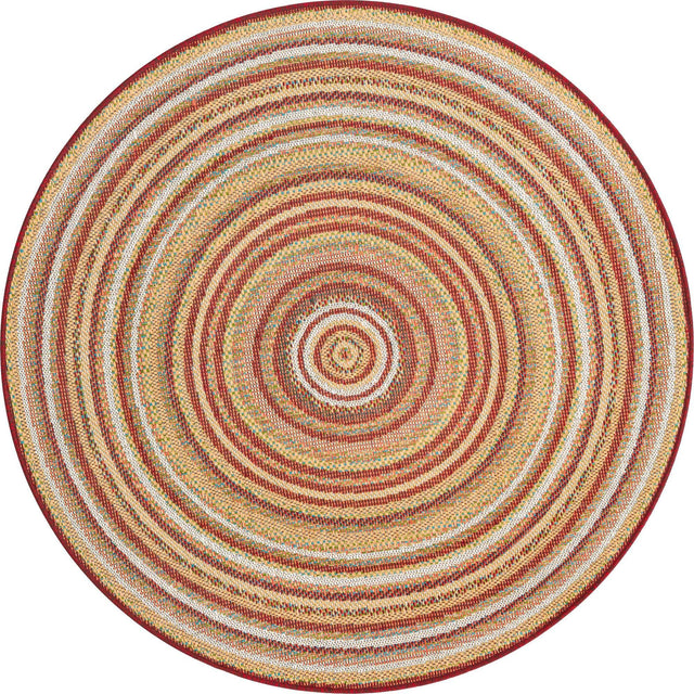 Burgundy 5' 3 x 5' 3 Baja Outdoor Round Area Rug Weather Resistant for Patio, Deck, Terrace, Balcony, Porch 100% Polypropylene Modern Outside Decor for Sale at Rug Engine