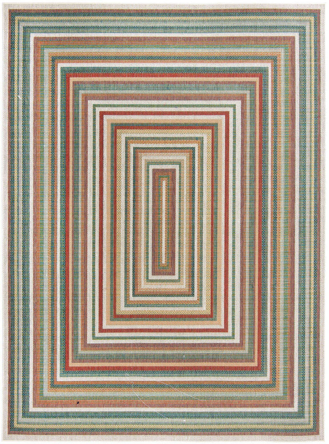 Multicolor 9' x 12' Baja Outdoor Rectangle Area Rug Weather Resistant for Patio, Deck, Terrace, Balcony, Porch 100% Polypropylene Modern Outside Decor for Sale at Rug Engine