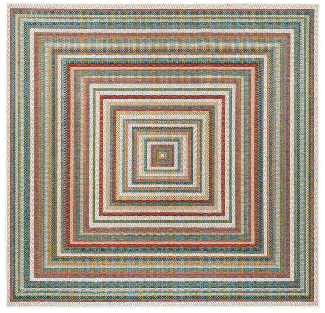 Multicolor 7' 10 x 7' 10 Baja Outdoor Square Area Rug Weather Resistant for Patio, Deck, Terrace, Balcony, Porch 100% Polypropylene Modern Outside Decor for Sale at Rug Engine