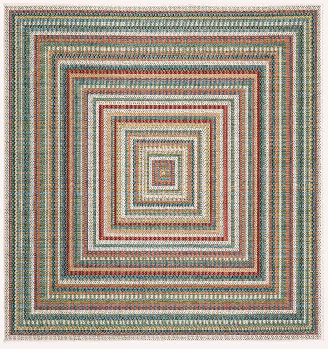 Multicolor 5' 3 x 5' 3 Baja Outdoor Square Area Rug Weather Resistant for Patio, Deck, Terrace, Balcony, Porch 100% Polypropylene Modern Outside Decor for Sale at Rug Engine