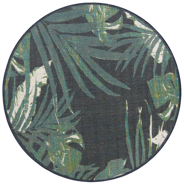 Navy Blue 7' 10 x 7' 10 Baja Outdoor Round Area Rug Weather Resistant for Patio, Deck, Terrace, Balcony, Porch 100% Polypropylene Modern Outside Decor for Sale at Rug Engine