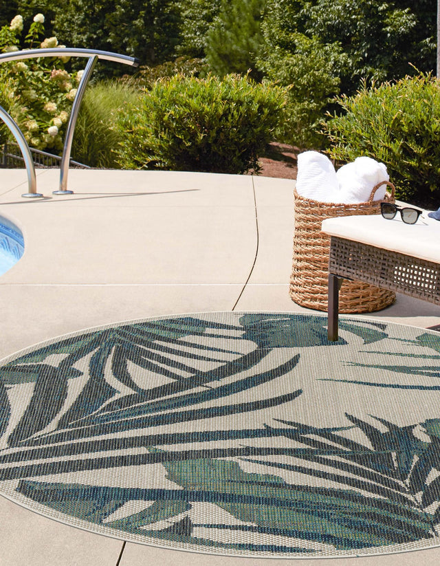 Ivory 7' 10 x 7' 10 Baja Outdoor Round Area Rug Weather Resistant for Patio, Deck, Terrace, Balcony, Porch 100% Polypropylene Modern Outside Decor for Sale at Rug Engine