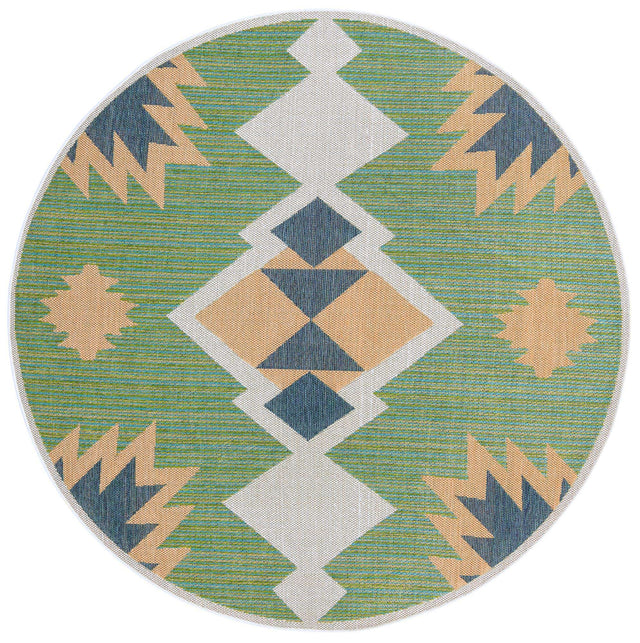 Green 7' 10 x 7' 10 Baja Outdoor Round Area Rug Weather Resistant for Patio, Deck, Terrace, Balcony, Porch 100% Polypropylene Modern Outside Decor for Sale at Rug Engine