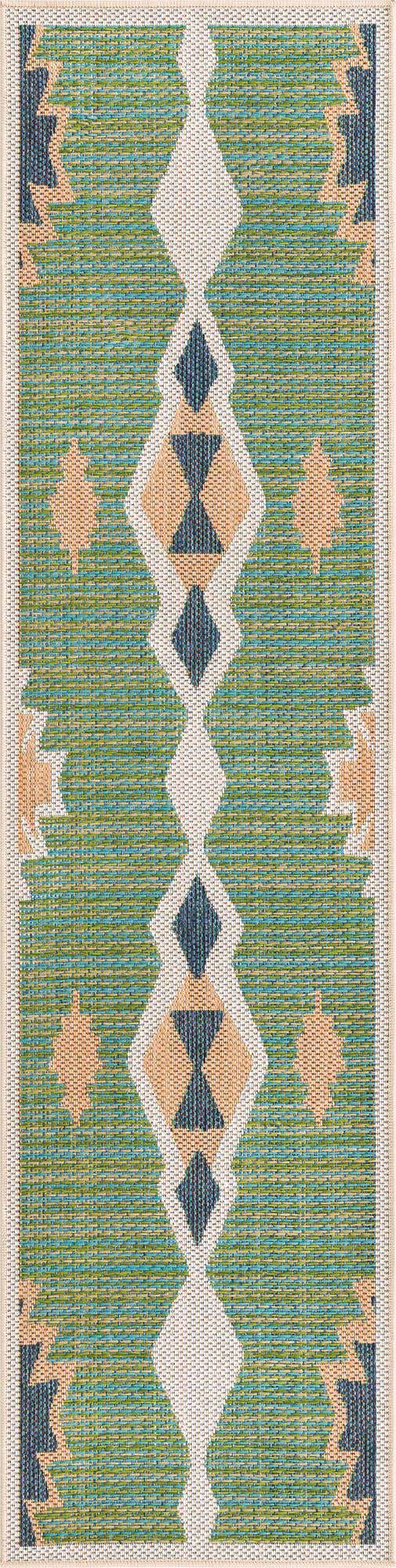 Green 2' x 7' 10 Baja Outdoor Runner Area Rug Weather Resistant for Patio, Deck, Terrace, Balcony, Porch 100% Polypropylene Modern Outside Decor for Sale at Rug Engine