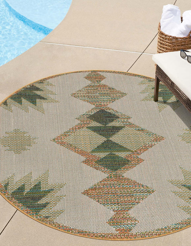 Ivory 3' 3 x 3' 3 Baja Outdoor Round Area Rug Weather Resistant for Patio, Deck, Terrace, Balcony, Porch 100% Polypropylene Modern Outside Decor for Sale at Rug Engine