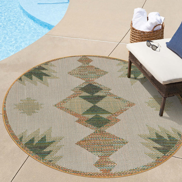 Ivory 5' 3 x 5' 3 Baja Outdoor Round Area Rug Weather Resistant for Patio, Deck, Terrace, Balcony, Porch 100% Polypropylene Modern Outside Decor for Sale at Rug Engine