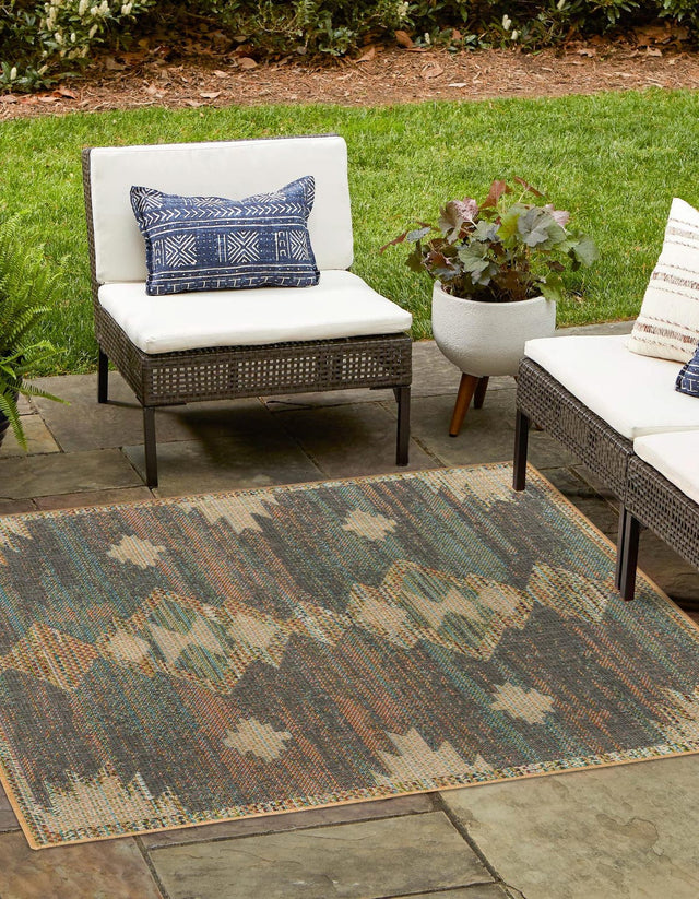 Multicolor 5' 3 x 5' 3 Baja Outdoor Square Area Rug Weather Resistant for Patio, Deck, Terrace, Balcony, Porch 100% Polypropylene Modern Outside Decor for Sale at Rug Engine