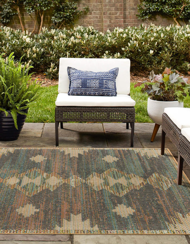 Multicolor 5' 3 x 5' 3 Baja Outdoor Square Area Rug Weather Resistant for Patio, Deck, Terrace, Balcony, Porch 100% Polypropylene Modern Outside Decor for Sale at Rug Engine