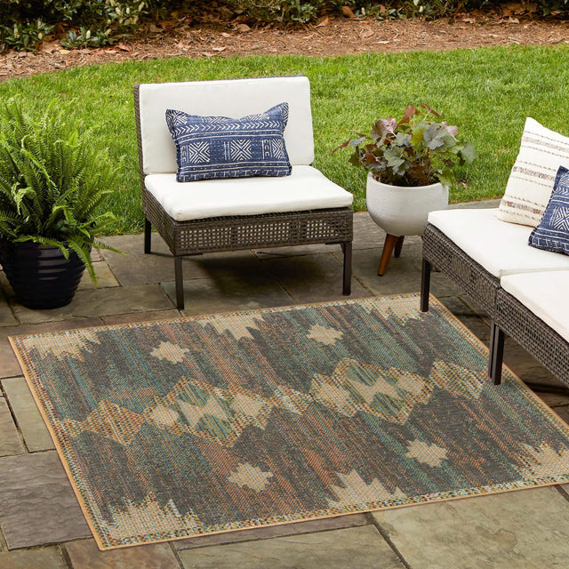Multicolor 5' 3 x 5' 3 Baja Outdoor Square Area Rug Weather Resistant for Patio, Deck, Terrace, Balcony, Porch 100% Polypropylene Modern Outside Decor for Sale at Rug Engine