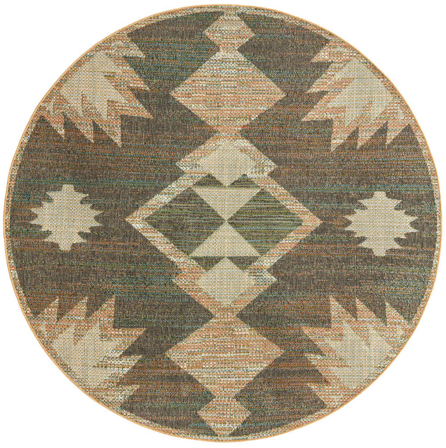 Multicolor 7' 10 x 7' 10 Baja Outdoor Round Area Rug Weather Resistant for Patio, Deck, Terrace, Balcony, Porch 100% Polypropylene Modern Outside Decor for Sale at Rug Engine