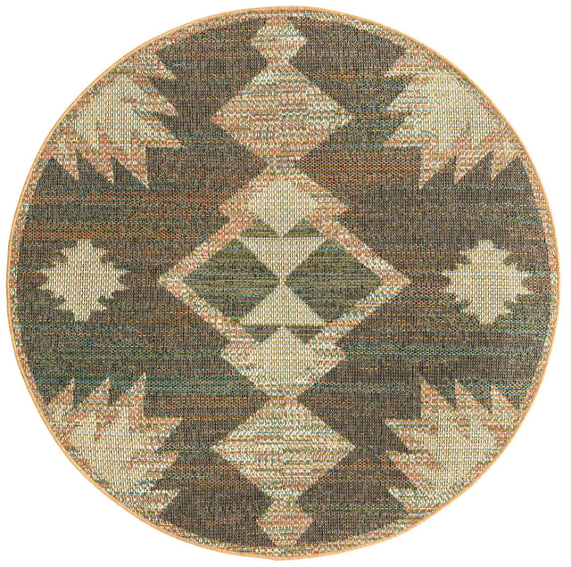 Multicolor 5' 3 x 5' 3 Baja Outdoor Round Area Rug Weather Resistant for Patio, Deck, Terrace, Balcony, Porch 100% Polypropylene Modern Outside Decor for Sale at Rug Engine