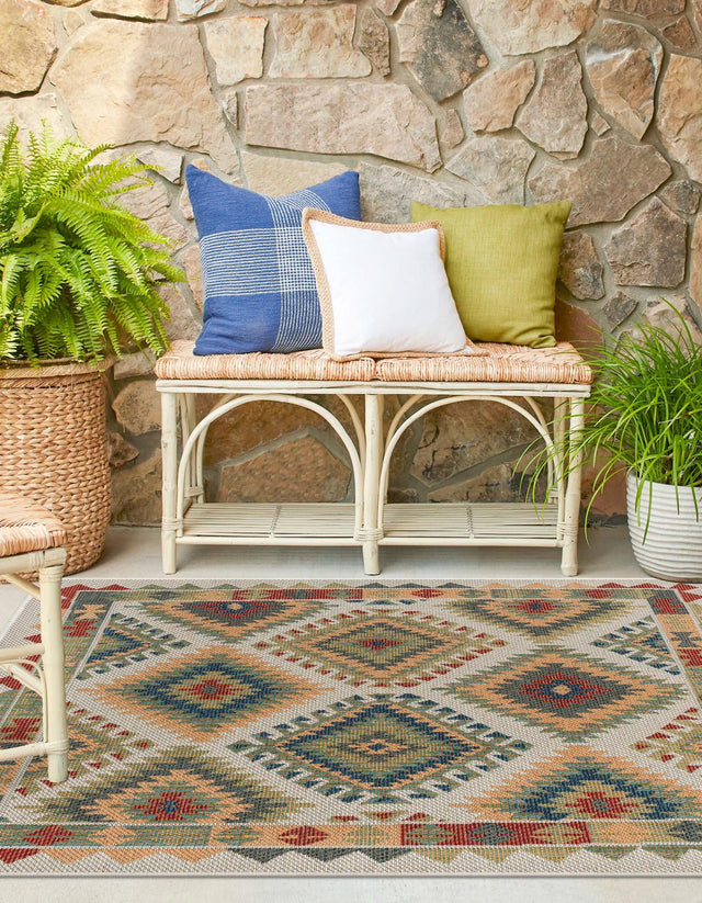 Ivory 5' 3 x 5' 3 Baja Outdoor Square Area Rug Weather Resistant for Patio, Deck, Terrace, Balcony, Porch 100% Polypropylene Modern Outside Decor for Sale at Rug Engine