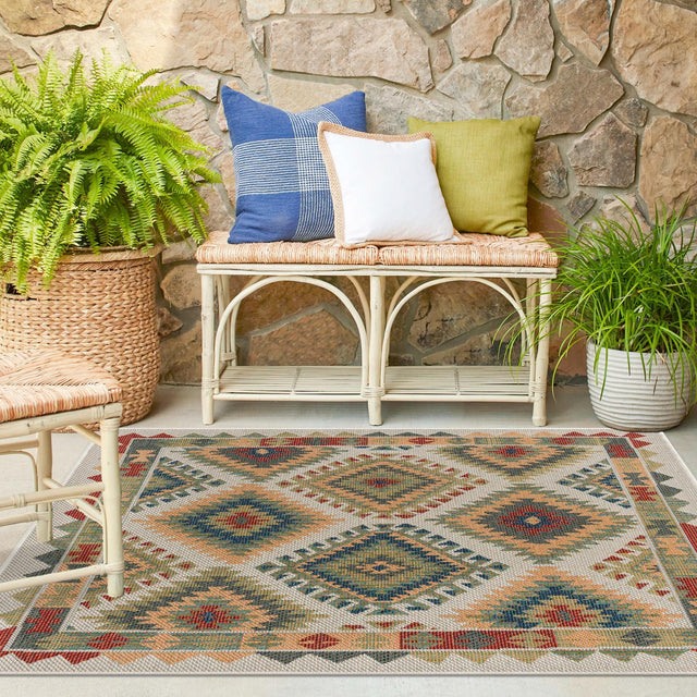 Ivory 5' 3 x 5' 3 Baja Outdoor Square Area Rug Weather Resistant for Patio, Deck, Terrace, Balcony, Porch 100% Polypropylene Modern Outside Decor for Sale at Rug Engine