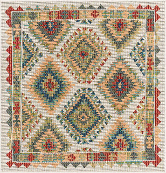Ivory 5' 3 x 5' 3 Baja Outdoor Square Area Rug Weather Resistant for Patio, Deck, Terrace, Balcony, Porch 100% Polypropylene Modern Outside Decor for Sale at Rug Engine