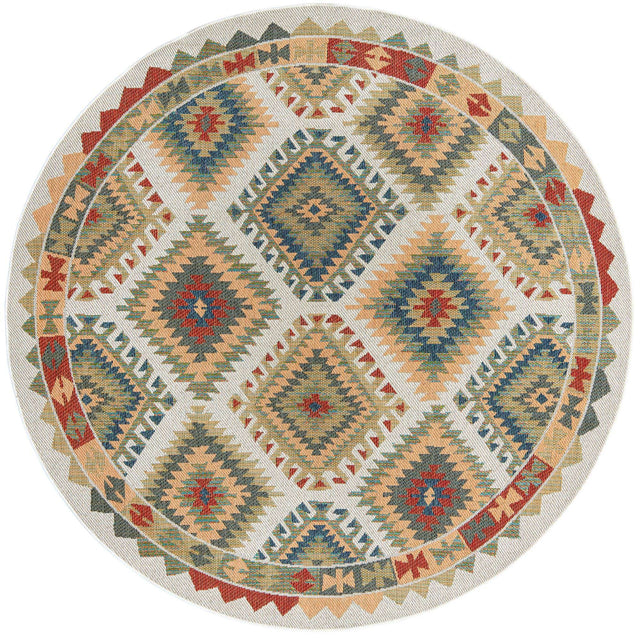 Ivory 7' 10 x 7' 10 Baja Outdoor Round Area Rug Weather Resistant for Patio, Deck, Terrace, Balcony, Porch 100% Polypropylene Modern Outside Decor for Sale at Rug Engine
