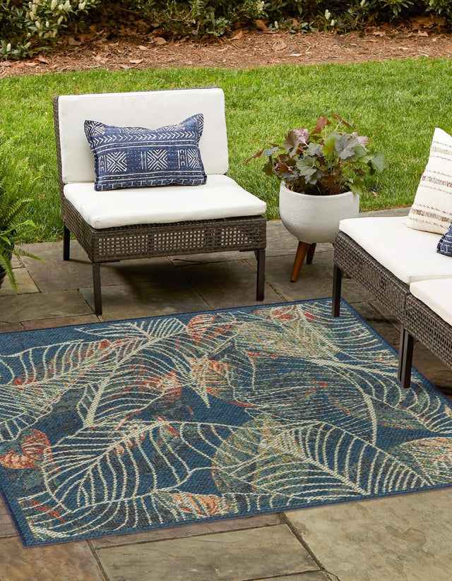 Blue 7' 10 x 7' 10 Baja Outdoor Square Area Rug Weather Resistant for Patio, Deck, Terrace, Balcony, Porch 100% Polypropylene Modern Outside Decor for Sale at Rug Engine