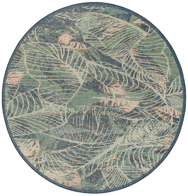 Blue 7' 10 x 7' 10 Baja Outdoor Round Area Rug Weather Resistant for Patio, Deck, Terrace, Balcony, Porch 100% Polypropylene Modern Outside Decor for Sale at Rug Engine