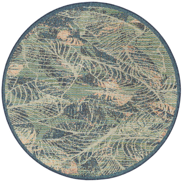Blue 5' 3 x 5' 3 Baja Outdoor Round Area Rug Weather Resistant for Patio, Deck, Terrace, Balcony, Porch 100% Polypropylene Modern Outside Decor for Sale at Rug Engine