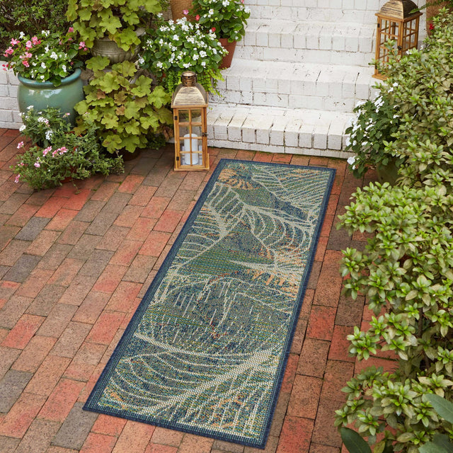 Blue 2' x 4' Baja Outdoor Runner Area Rug Weather Resistant for Patio, Deck, Terrace, Balcony, Porch 100% Polypropylene Modern Outside Decor for Sale at Rug Engine