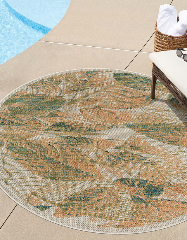 Ivory 5' 3 x 5' 3 Baja Outdoor Round Area Rug Weather Resistant for Patio, Deck, Terrace, Balcony, Porch 100% Polypropylene Modern Outside Decor for Sale at Rug Engine
