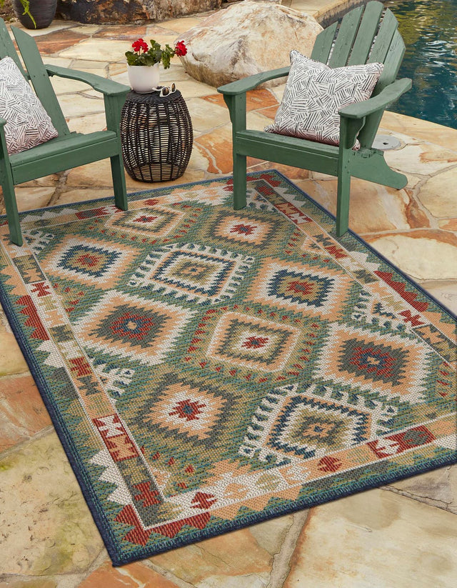 Green 6' x 9' Baja Outdoor Rectangle Area Rug Weather Resistant for Patio, Deck, Terrace, Balcony, Porch 100% Polypropylene Modern Outside Decor for Sale at Rug Engine