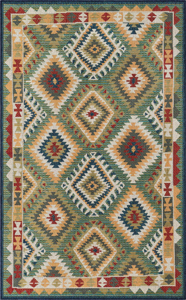 Green 5' 3 x 7' 7 Baja Outdoor Rectangle Area Rug Weather Resistant for Patio, Deck, Terrace, Balcony, Porch 100% Polypropylene Modern Outside Decor for Sale at Rug Engine
