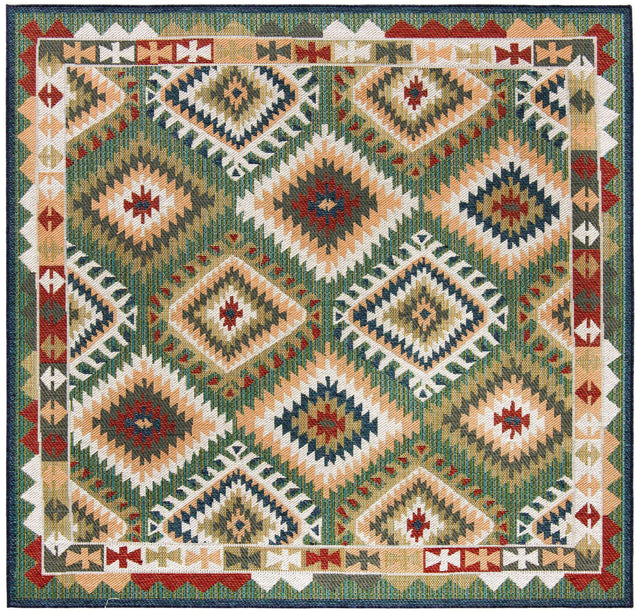 Green 7' 10 x 7' 10 Baja Outdoor Square Area Rug Weather Resistant for Patio, Deck, Terrace, Balcony, Porch 100% Polypropylene Modern Outside Decor for Sale at Rug Engine