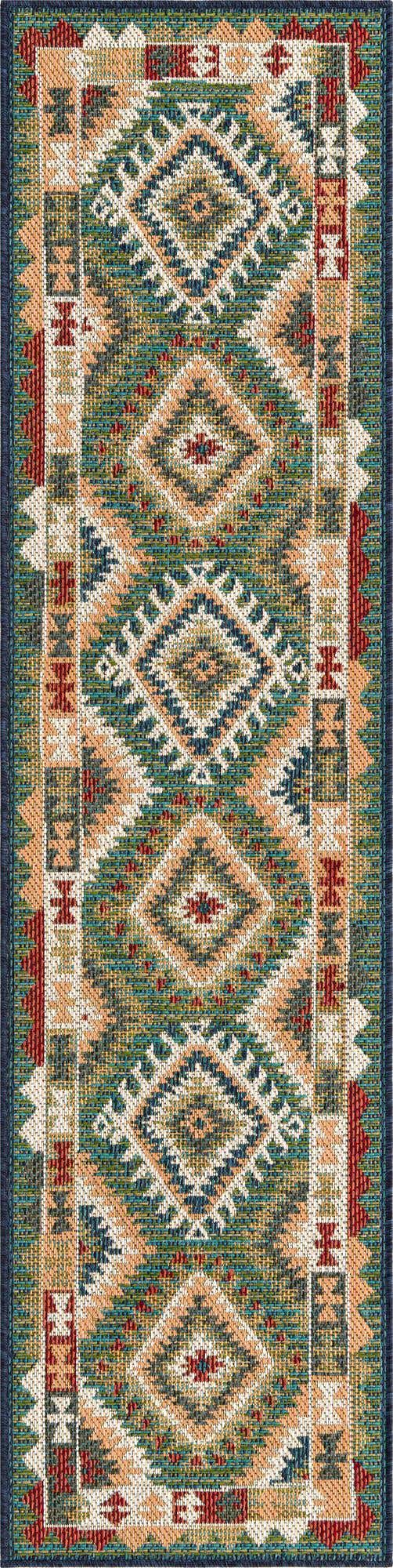 Green 2' x 7' 10 Baja Outdoor Runner Area Rug Weather Resistant for Patio, Deck, Terrace, Balcony, Porch 100% Polypropylene Modern Outside Decor for Sale at Rug Engine
