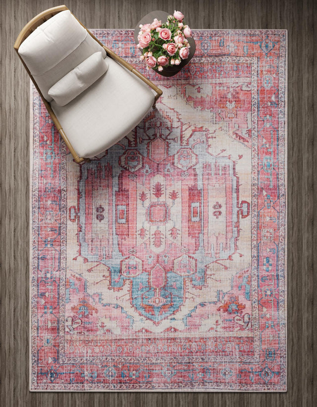 Washable Beige 4' 1 x 6' 1 Maahru Rectangle Area Rug Easy to Clean Stain Resistant & Durable Polyester Chenille Carpet for Living, Dining, Bedrooms, Kitchen for Sale at Rug Engine