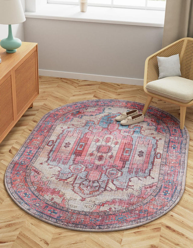 Washable Beige 2' x 3' 1 Maahru Oval Area Rug Easy to Clean Stain Resistant & Durable Polyester Chenille Carpet for Living, Dining, Bedrooms, Kitchen for Sale at Rug Engine