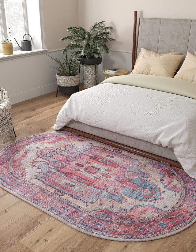 Washable Beige 2' x 3' 1 Maahru Oval Area Rug Easy to Clean Stain Resistant & Durable Polyester Chenille Carpet for Living, Dining, Bedrooms, Kitchen for Sale at Rug Engine