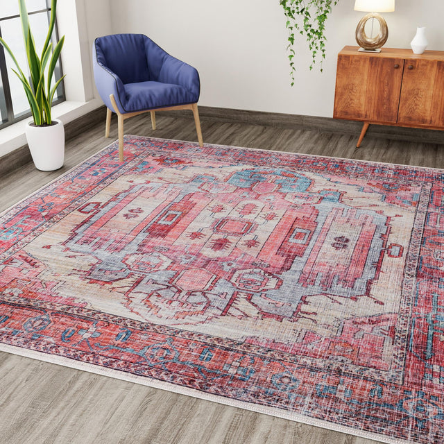 Washable Beige 7' 10 x 7' 10 Maahru Square Area Rug Easy to Clean Stain Resistant & Durable Polyester Chenille Carpet for Living, Dining, Bedrooms, Kitchen for Sale at Rug Engine