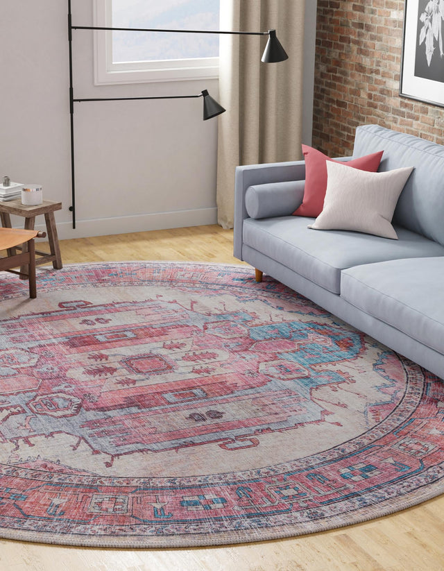 Washable Beige 10' 6 x 10' 6 Maahru Round Area Rug Easy to Clean Stain Resistant & Durable Polyester Chenille Carpet for Living, Dining, Bedrooms, Kitchen for Sale at Rug Engine