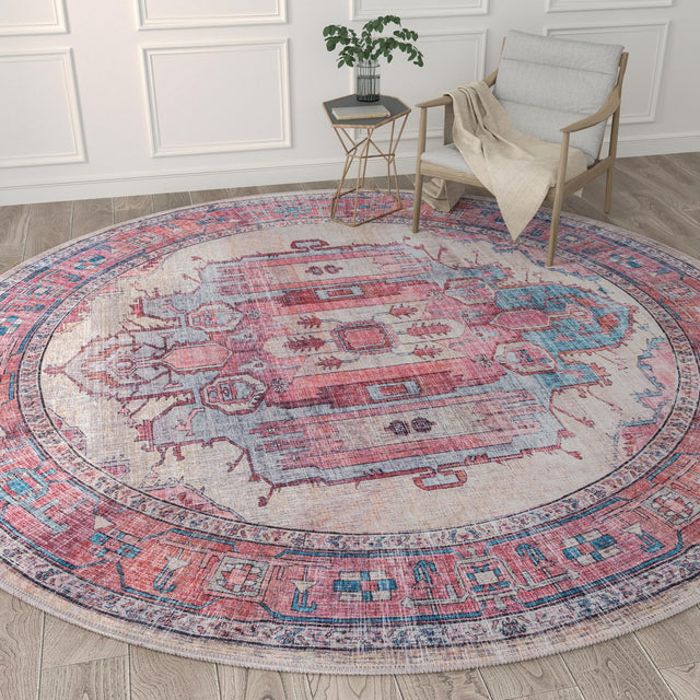 Washable Beige 10' 6 x 10' 6 Maahru Round Area Rug Easy to Clean Stain Resistant & Durable Polyester Chenille Carpet for Living, Dining, Bedrooms, Kitchen for Sale at Rug Engine