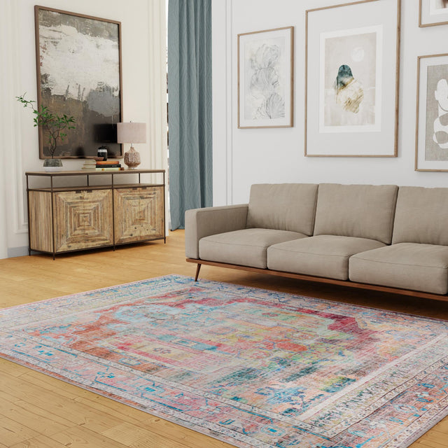 Washable Multicolor 9' 2 x 12' Maahru Rectangle Area Rug Easy to Clean Stain Resistant & Durable Polyester Chenille Carpet for Living, Dining, Bedrooms, Kitchen for Sale at Rug Engine