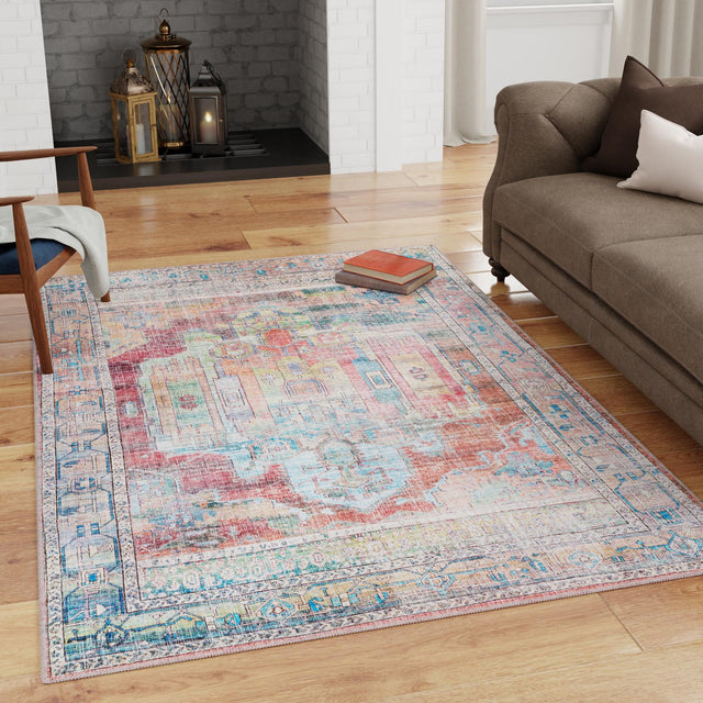 Washable Multicolor 9' 2 x 12' Maahru Rectangle Area Rug Easy to Clean Stain Resistant & Durable Polyester Chenille Carpet for Living, Dining, Bedrooms, Kitchen for Sale at Rug Engine