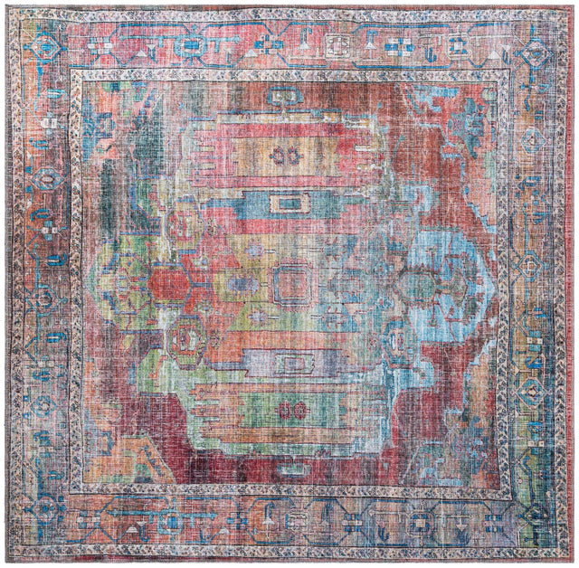 Washable Multicolor 7' 3 x 7' 3 Maahru Square Area Rug Easy to Clean Stain Resistant & Durable Polyester Chenille Carpet for Living, Dining, Bedrooms, Kitchen for Sale at Rug Engine