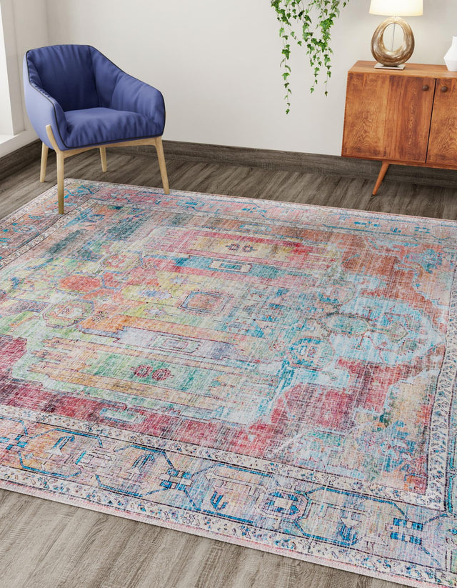 Washable Multicolor 5' 3 x 5' 3 Maahru Square Area Rug Easy to Clean Stain Resistant & Durable Polyester Chenille Carpet for Living, Dining, Bedrooms, Kitchen for Sale at Rug Engine