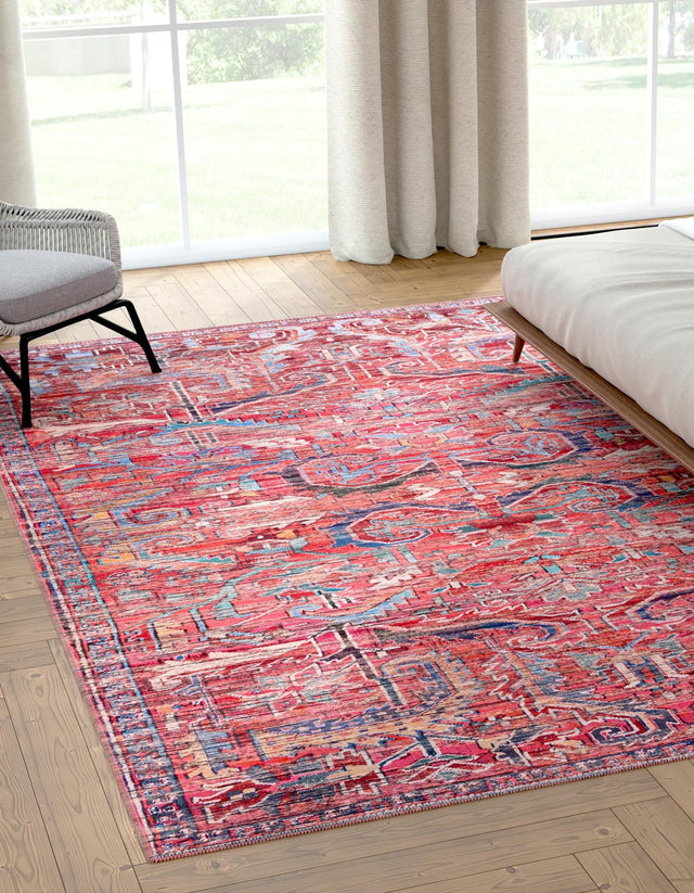 Washable Rust Red 9' 2 x 12' Maahru Rectangle Area Rug Easy to Clean Stain Resistant & Durable Polyester Chenille Carpet for Living, Dining, Bedrooms, Kitchen for Sale at Rug Engine