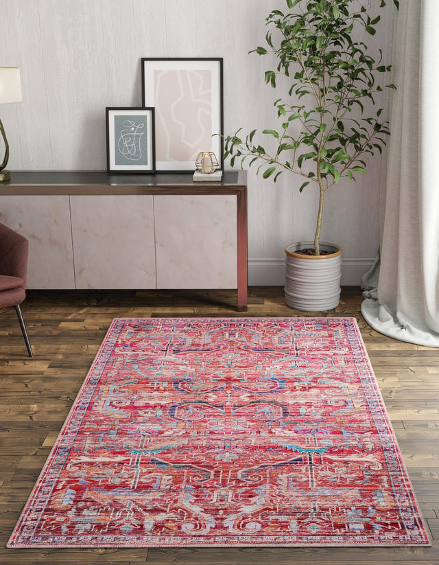 Washable Rust Red 9' 2 x 12' Maahru Rectangle Area Rug Easy to Clean Stain Resistant & Durable Polyester Chenille Carpet for Living, Dining, Bedrooms, Kitchen for Sale at Rug Engine