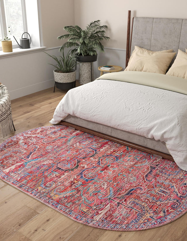 Washable Rust Red 4' 1 x 6' 1 Maahru Oval Area Rug Easy to Clean Stain Resistant & Durable Polyester Chenille Carpet for Living, Dining, Bedrooms, Kitchen for Sale at Rug Engine