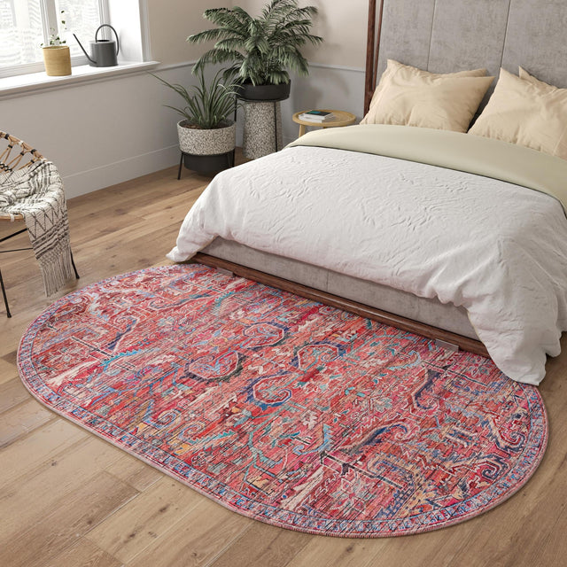 Washable Rust Red 4' 1 x 6' 1 Maahru Oval Area Rug Easy to Clean Stain Resistant & Durable Polyester Chenille Carpet for Living, Dining, Bedrooms, Kitchen for Sale at Rug Engine