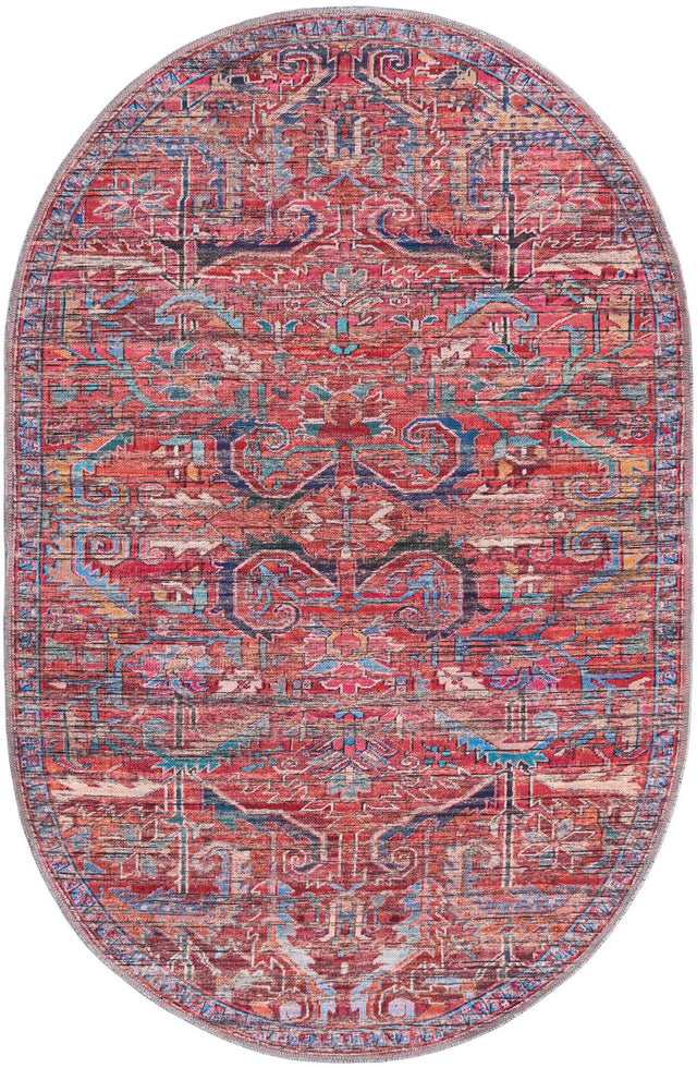 Washable Rust Red 4' 1 x 6' 1 Maahru Oval Area Rug Easy to Clean Stain Resistant & Durable Polyester Chenille Carpet for Living, Dining, Bedrooms, Kitchen for Sale at Rug Engine