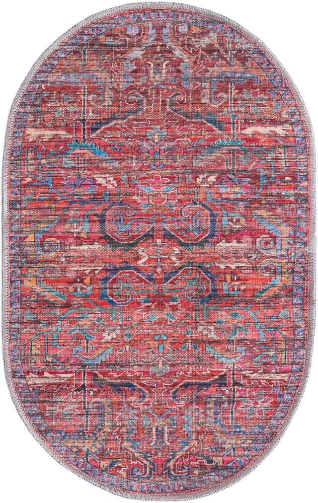 Washable Rust Red 2' x 3' 1 Maahru Oval Area Rug Easy to Clean Stain Resistant & Durable Polyester Chenille Carpet for Living, Dining, Bedrooms, Kitchen for Sale at Rug Engine