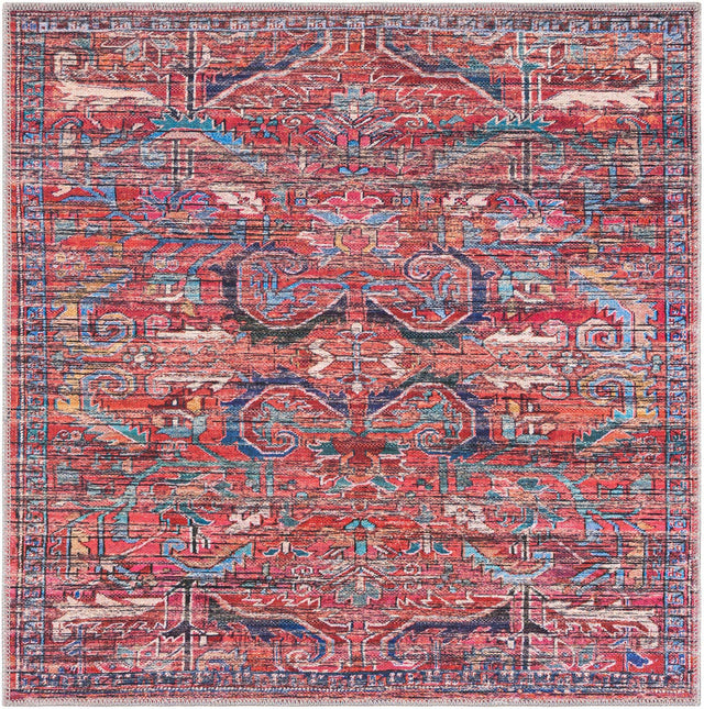 Washable Rust Red 3' 3 x 3' 3 Maahru Square Area Rug Easy to Clean Stain Resistant & Durable Polyester Chenille Carpet for Living, Dining, Bedrooms, Kitchen for Sale at Rug Engine