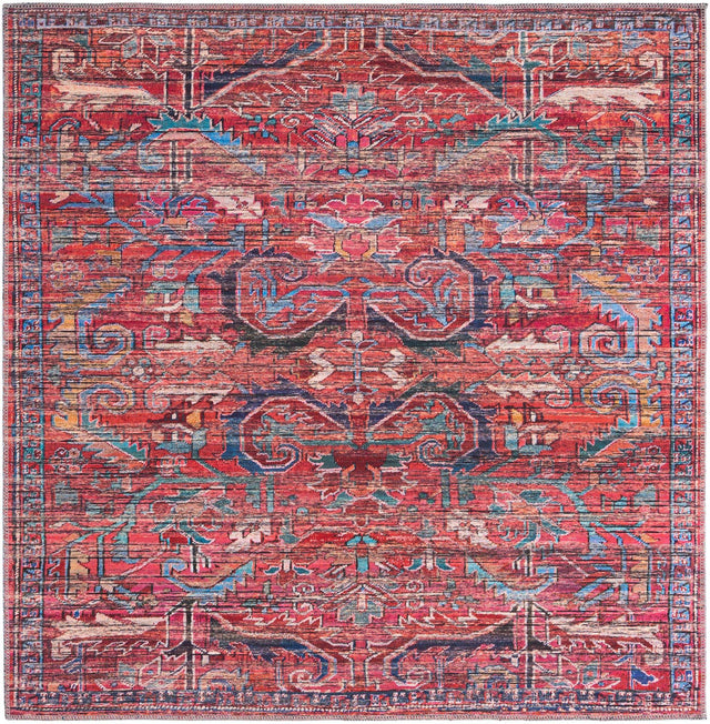 Washable Rust Red 5' 3 x 5' 3 Maahru Square Area Rug Easy to Clean Stain Resistant & Durable Polyester Chenille Carpet for Living, Dining, Bedrooms, Kitchen for Sale at Rug Engine