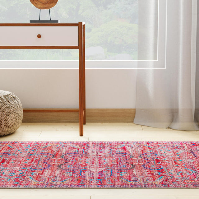 Washable Rust Red 2' x 8' Maahru Runner Area Rug Easy to Clean Stain Resistant & Durable Polyester Chenille Carpet for Living, Dining, Bedrooms, Kitchen for Sale at Rug Engine